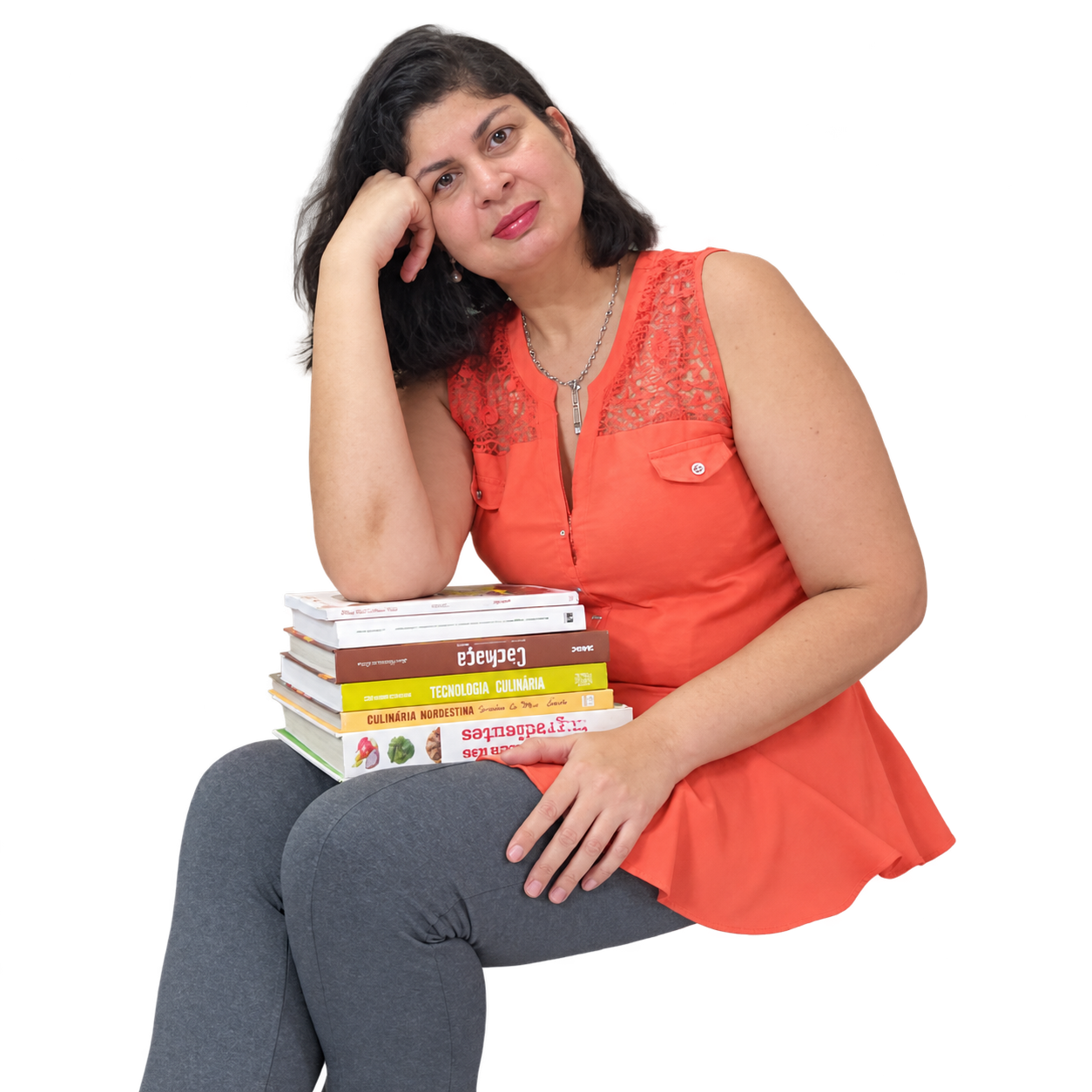 Ingrid Abs, Bibliotecária Gastronômica, com seus livros de gastronomia